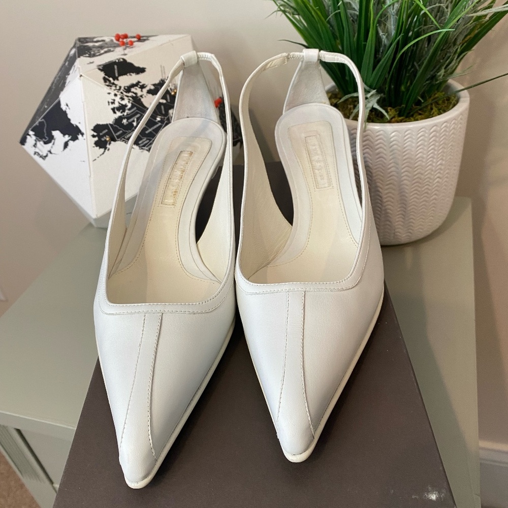 Narciso Rodriguez White Calf Scarpa D.Gaia Slingback Kitten Heels